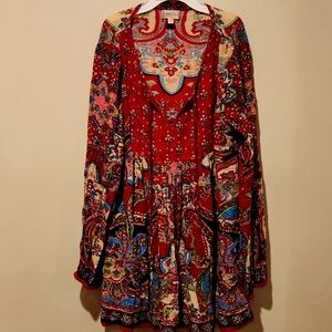 Altar'd State Red and Blue Paisley Long Sleeve Dress